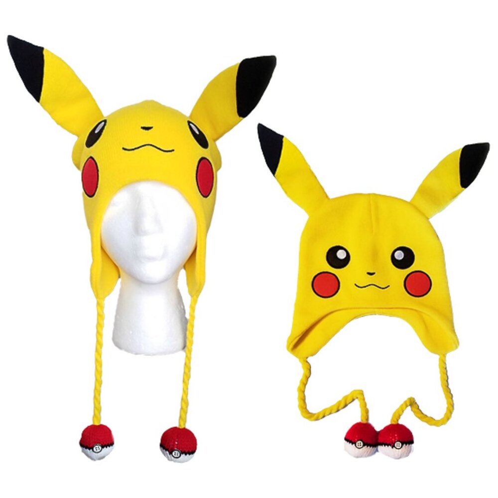 Pokemon Pikachu Knitted Beanie Hat with Pokeball Tassels – Winter Cap